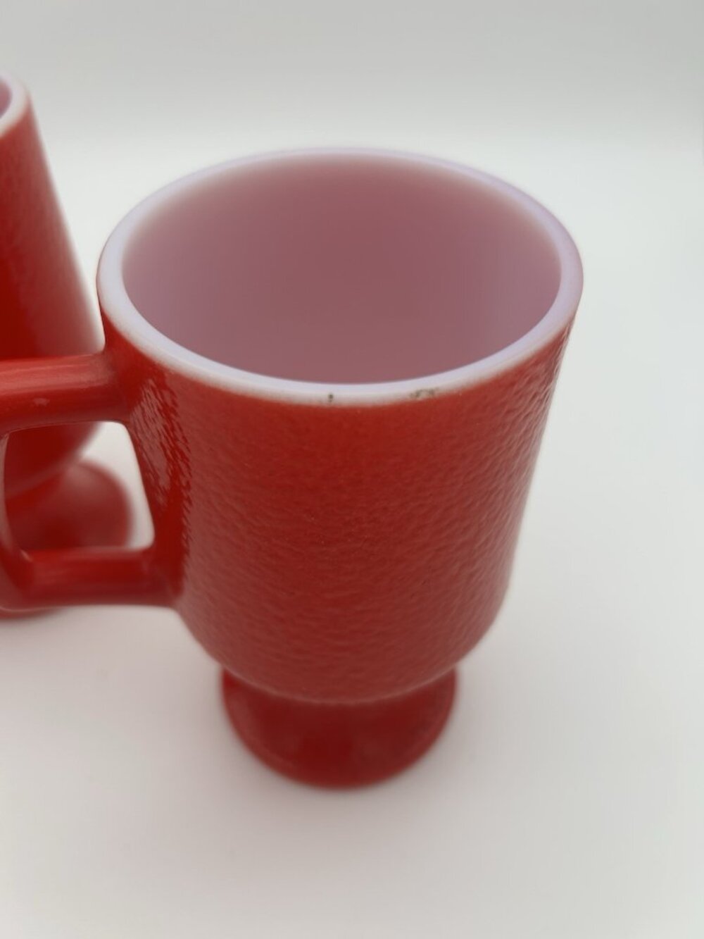 Set of 2-Vintage Red Milk Glass Pedestal Mugs-Orange Peel=5.5" - Picture 7 of 7